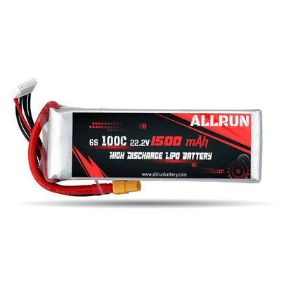C Rate High Discharge LiPo Battery Pack 100C 1500mAh 6S 22.2V