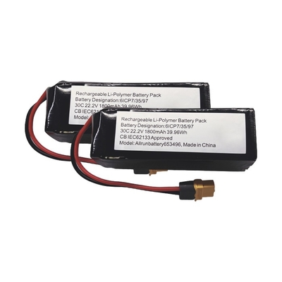 30C 6S1P LiPo Battery 22.2V 1800mAh Lithium Polymer Battery High C Rate