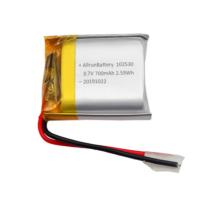 Rechargeable Custom Light Weight LiPo Battery 3.7 V 700mAh 102530