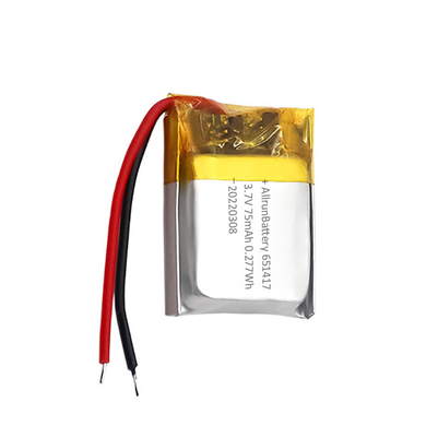Thin IoT Battery Pack Rechargeable Custom 3.7 V 75mAh LiPo Battery 651417