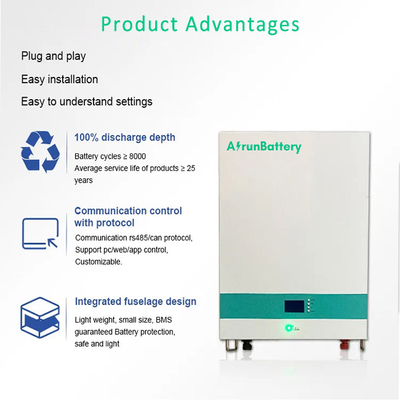 Prismatic Cell Wall Mount Lifepo4 Battery RS485 / CAN 51.2V 100ah Lithium Battery Pack